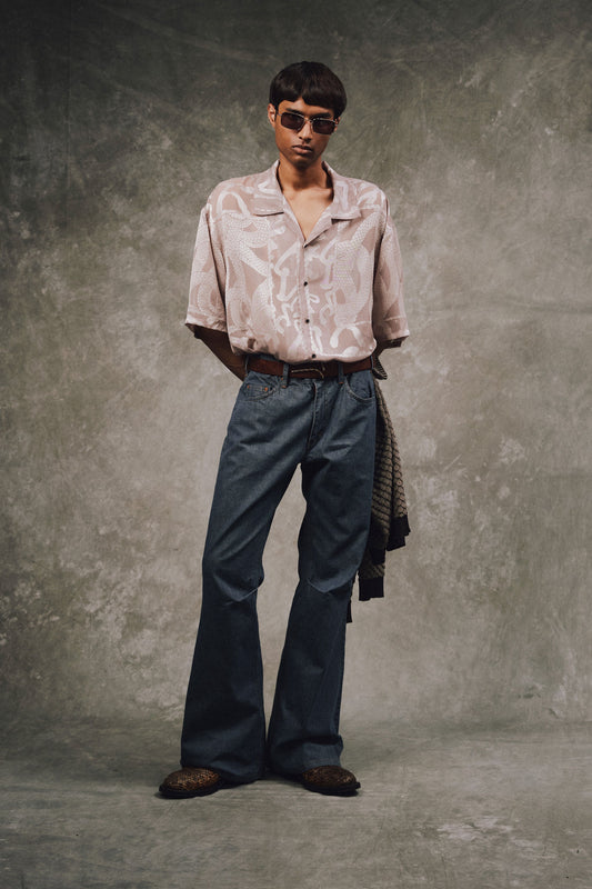 KOZABURO OPAL SHORT SLEEVE OVERSIZE CAMP COLLAR SHIRT