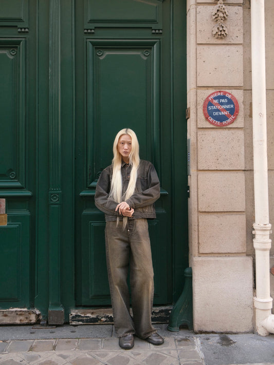 daisuke tanabe coffee black denim trousers destroyed