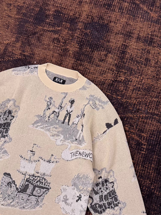 FAF(FAKE AS FLOWERS) NEWCOMMUNE ISLAND JAQUARD KNIT