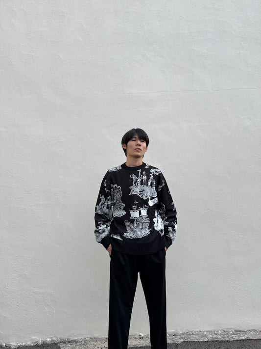 FAF(FAKE AS FLOWERS) NEWCOMMUNE ISLAND JAQUARD KNIT