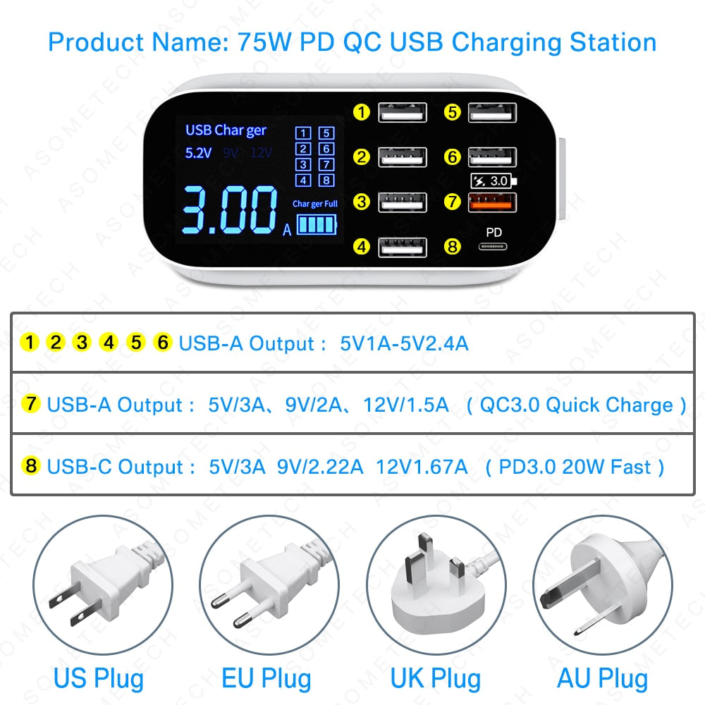 Encore Store™ 8/4-Port LED Display USB Charger