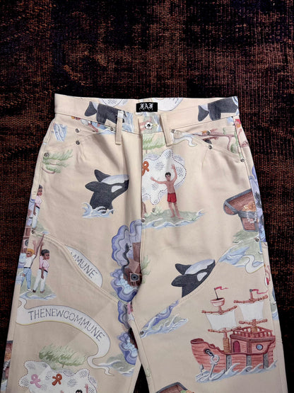 FAF(FAKE AS FLOWERS)　NEWCOMMUNE  BAGGY DENIM RIGID