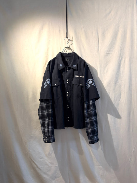 FAF(FAKE AS FLOWERS)　"Double Sleeve Utility Shirts" -Black-