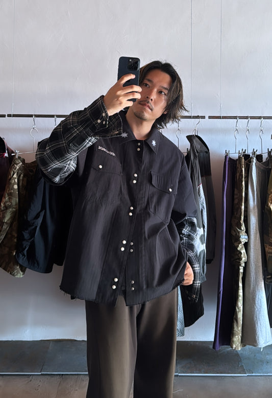 FAF(FAKE AS FLOWERS)　"Double Sleeve Utility Shirts" -Black-
