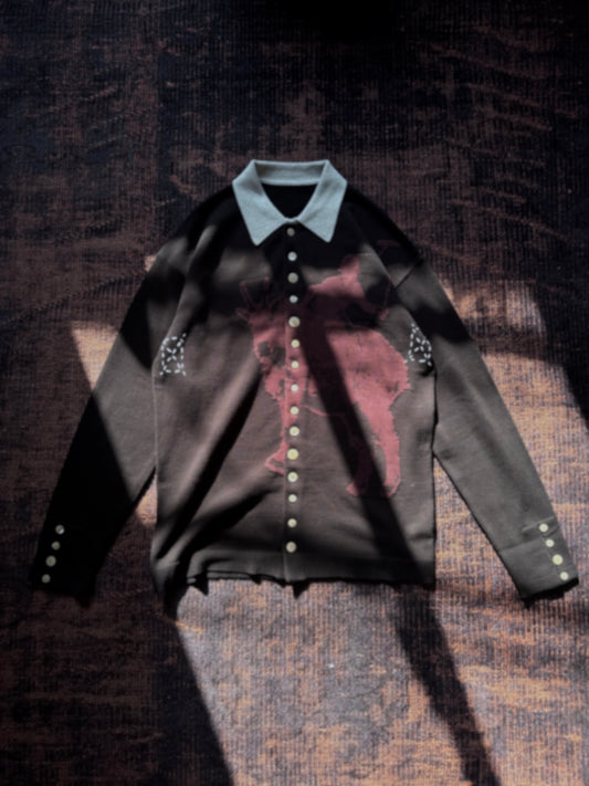 FAF(FAKE AS FLOWERS)　Knit Polo "black"