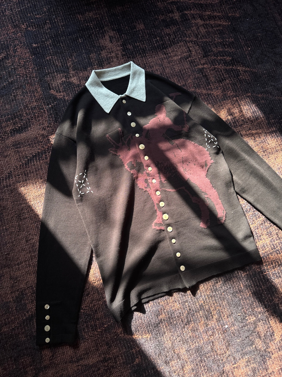 FAF(FAKE AS FLOWERS)　Knit Polo "black"