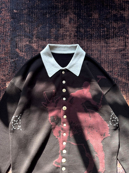 FAF(FAKE AS FLOWERS)　Knit Polo "black"