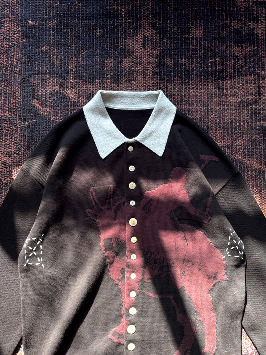 FAF(FAKE AS FLOWERS)　Knit Polo "black"