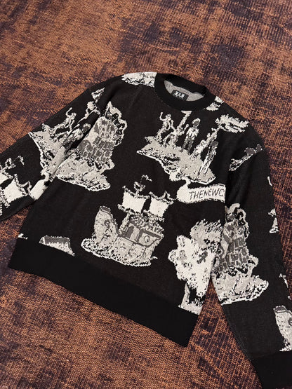 FAF(FAKE AS FLOWERS)　NEWCOMMUNE ISLAND JAQUARD KNIT　