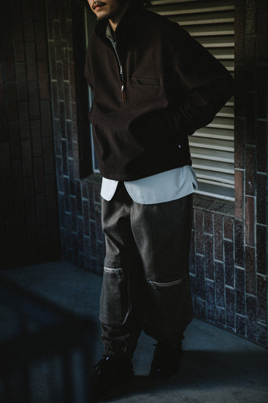 UNDECORATED　"HIGH GAGE WOOL FLEECE ZIP TOP" -brown-