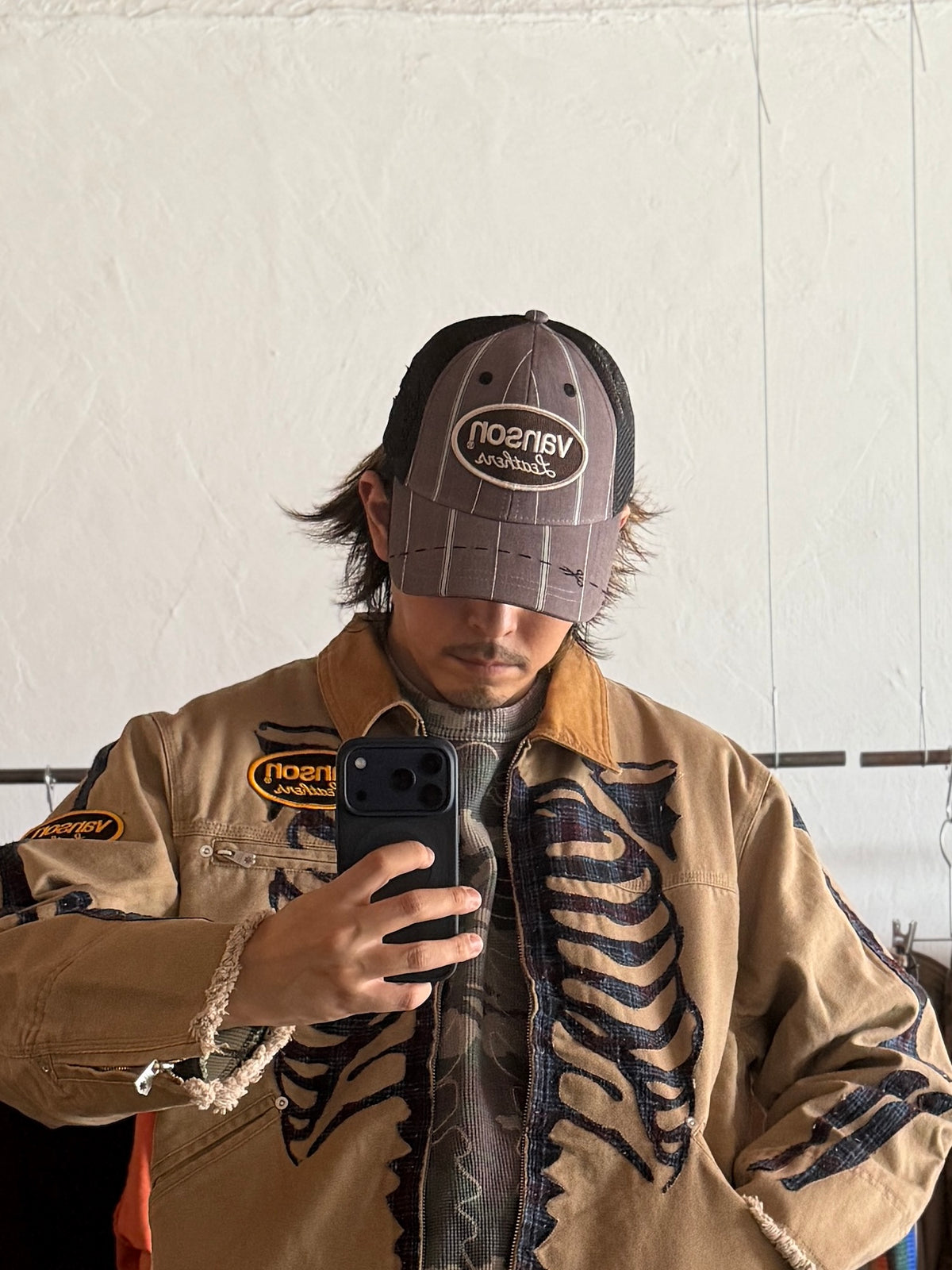 FAF(FAKE AS FLOWERS)　"Vanson Logo Patch Cap" -charcoal stripe-