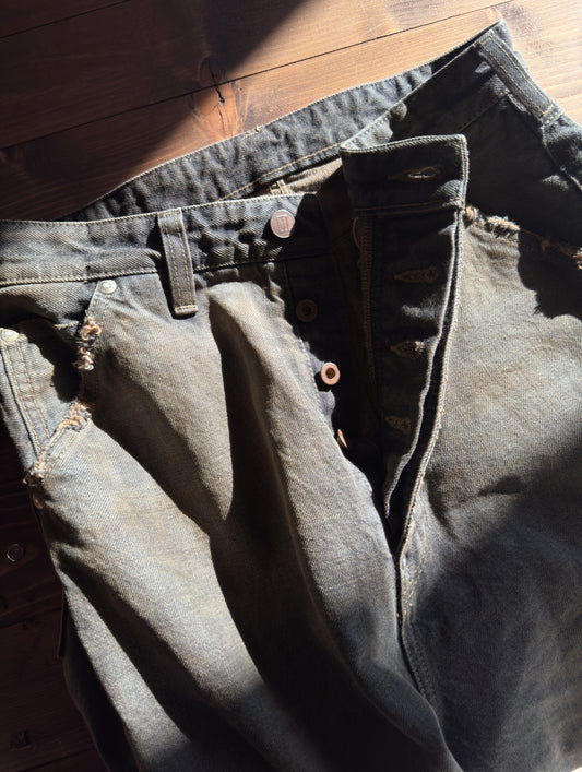 daisuke tanabe　coffee black denim trousers destroyed