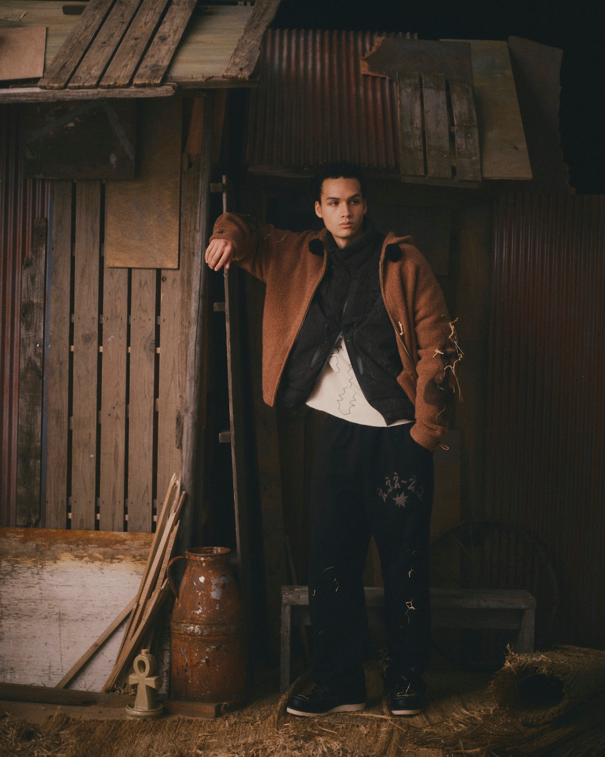 FAF(FAKE AS FLOWERS)　"Knit Hoodie" -Brown-