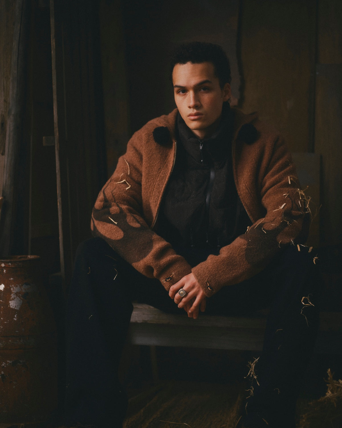 FAF(FAKE AS FLOWERS)　"Knit Hoodie" -Brown-
