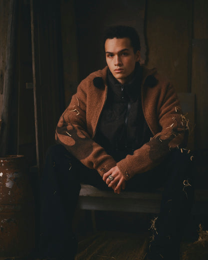FAF(FAKE AS FLOWERS)　"Knit Hoodie" -Brown-