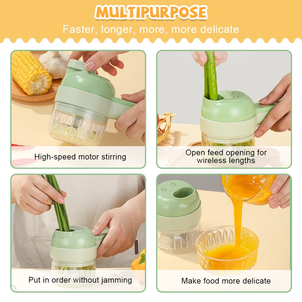 1pc 4 In 1 Vegetable Chopper Handheld Electric Vegetable Cutter Set  Portable